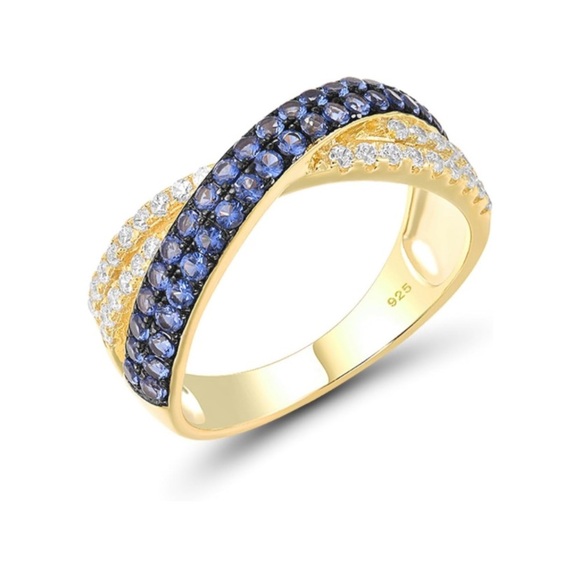 14k Blueberry Vanilla Blue & White Diamonds Honey Yellow Gold Ring